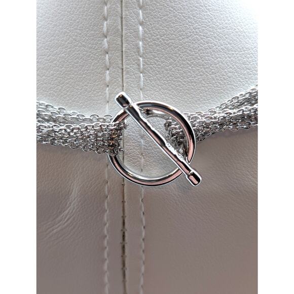 Marked 925 CZ Thai Multi-Strand Silver Tone Floating Heart Toggle Necklace - Picture 5 of 6